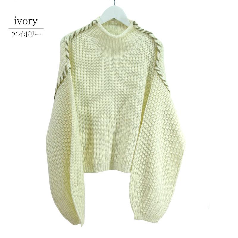 ニット トップス レディース 長袖 ハンドステッチ ポワン袖 ボトルネック ボリューム袖 フリンジ カジュアル セーター |  | 11