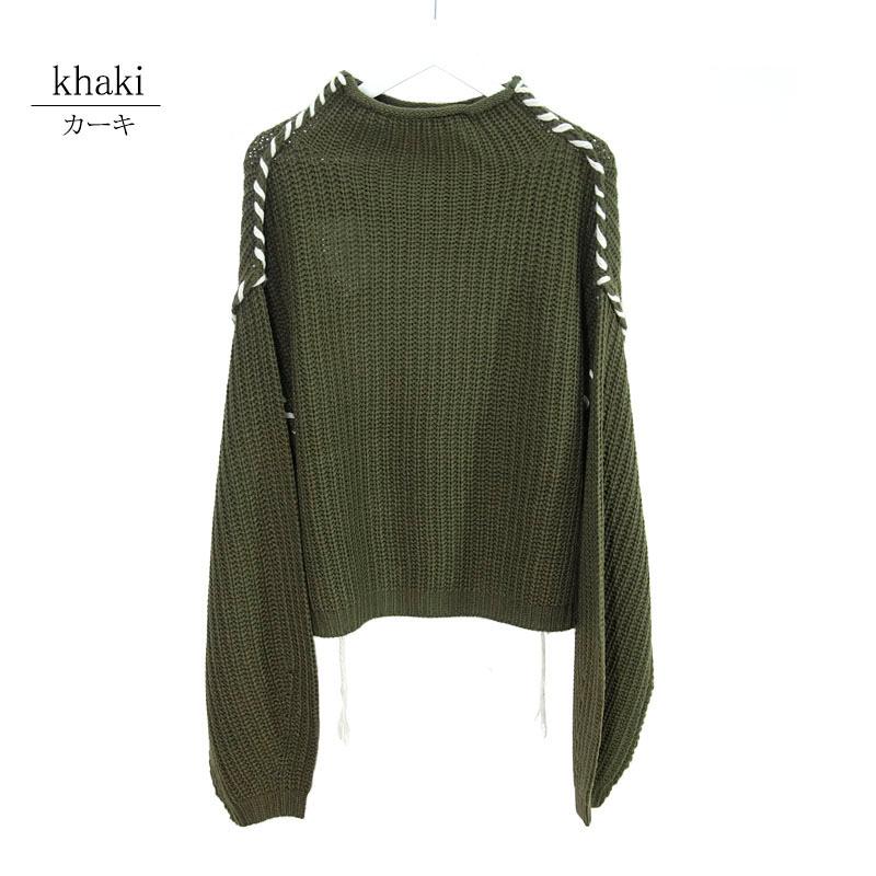 ニット トップス レディース 長袖 ハンドステッチ ポワン袖 ボトルネック ボリューム袖 フリンジ カジュアル セーター |  | 14
