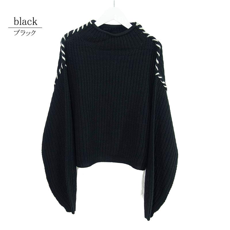 ニット トップス レディース 長袖 ハンドステッチ ポワン袖 ボトルネック ボリューム袖 フリンジ カジュアル セーター |  | 15