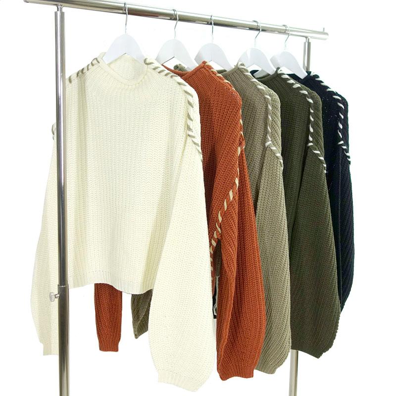 ニット トップス レディース 長袖 ハンドステッチ ポワン袖 ボトルネック ボリューム袖 フリンジ カジュアル セーター |  | 16