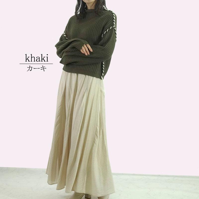 ニット トップス レディース 長袖 ハンドステッチ ポワン袖 ボトルネック ボリューム袖 フリンジ カジュアル セーター |  | 04