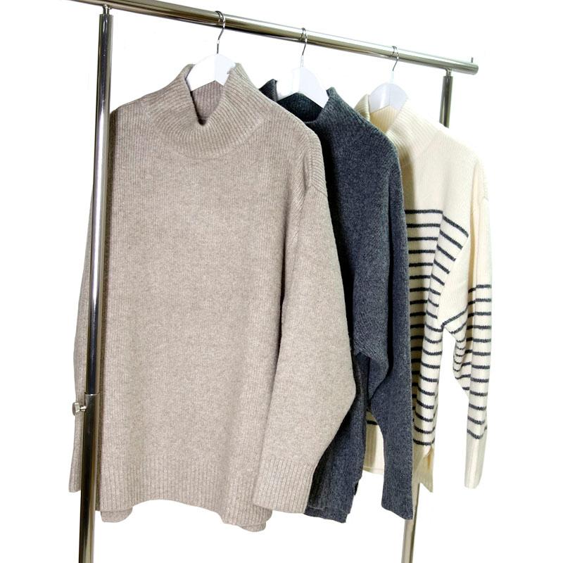 ニット トップス レディース 長袖 ハイネック タートルネック ボーダー 上質 リブ 杢 カジュアル ニット セーター |  | 10