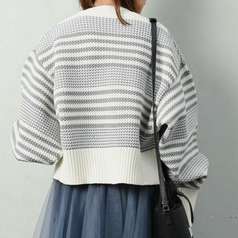 ニット レディース パール釦 冬 カーディガン ショート 春 ショート丈 ボーダー 大粒パール ワイドリブ |  | 11