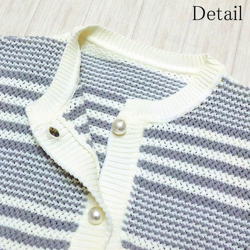 ニット レディース パール釦 冬 カーディガン ショート 春 ショート丈 ボーダー 大粒パール ワイドリブ |  | 14