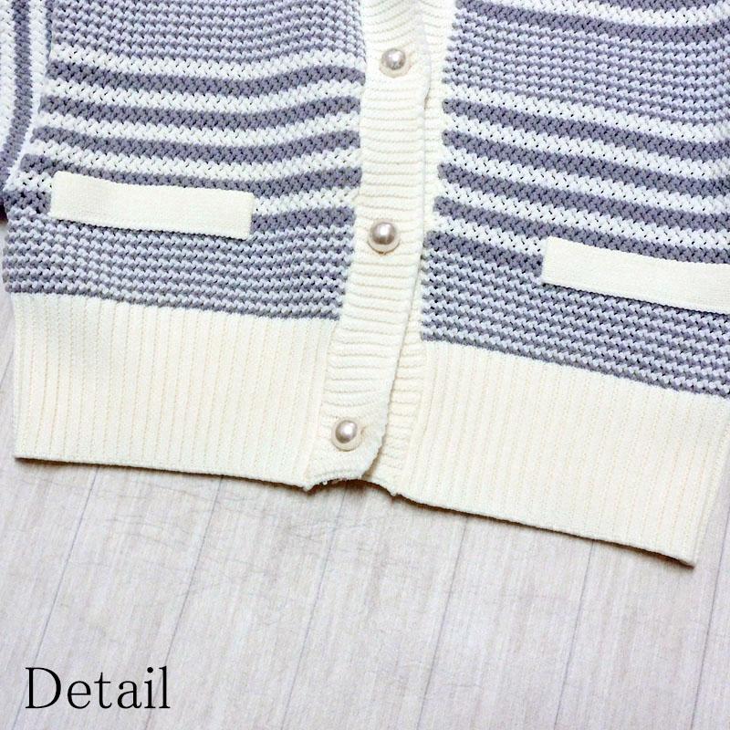 ニット レディース パール釦 冬 カーディガン ショート 春 ショート丈 ボーダー 大粒パール ワイドリブ |  | 15