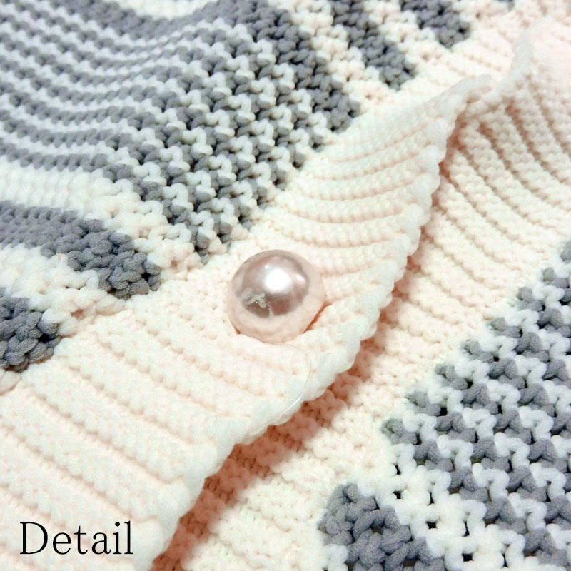 ニット レディース パール釦 冬 カーディガン ショート 春 ショート丈 ボーダー 大粒パール ワイドリブ |  | 16