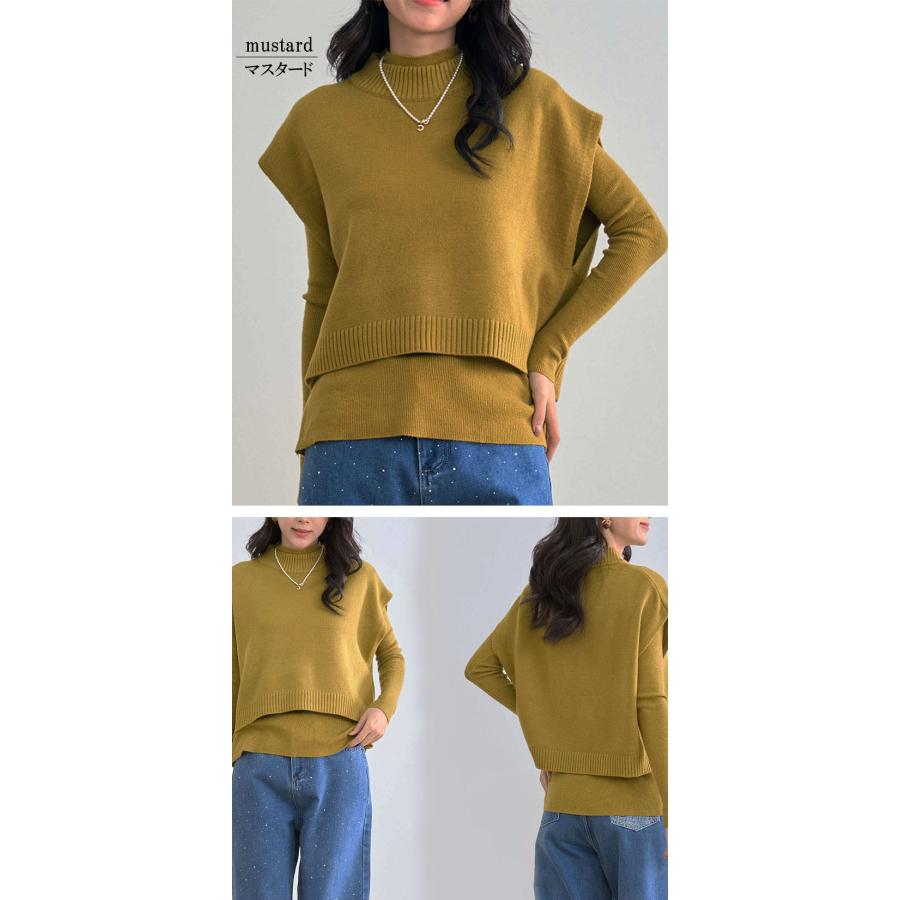 アンサンブルニット レディース ポンチョ ケープ クロップドニット 2way ベスト ハイネック クルーネック セーター 長袖 |  | 10