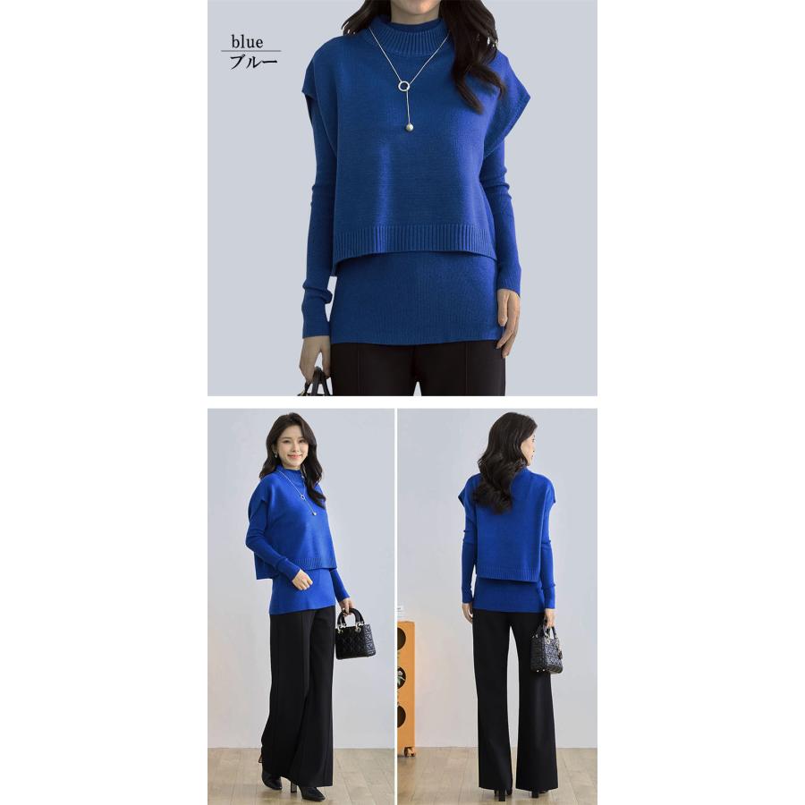 アンサンブルニット レディース ポンチョ ケープ クロップドニット 2way ベスト ハイネック クルーネック セーター 長袖 |  | 11