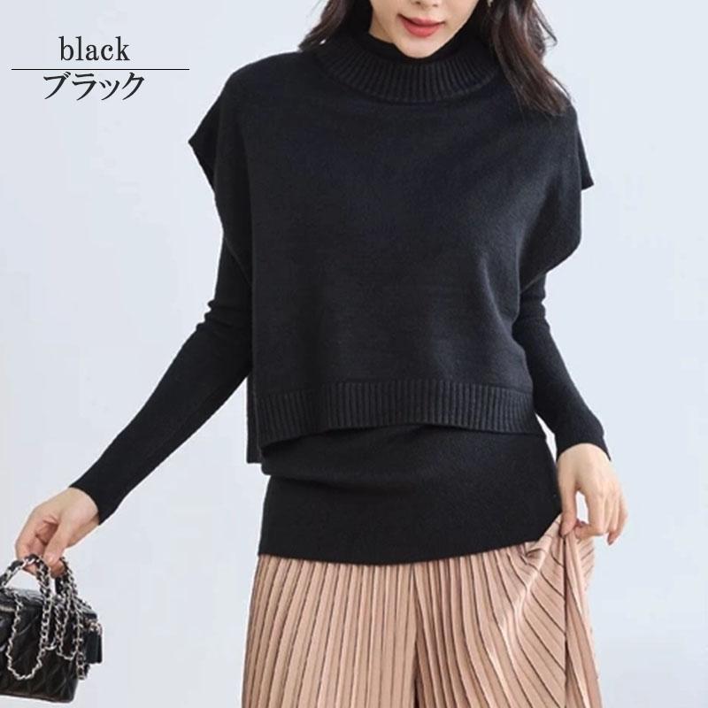 アンサンブルニット レディース ポンチョ ケープ クロップドニット 2way ベスト ハイネック クルーネック セーター 長袖 |  | 13