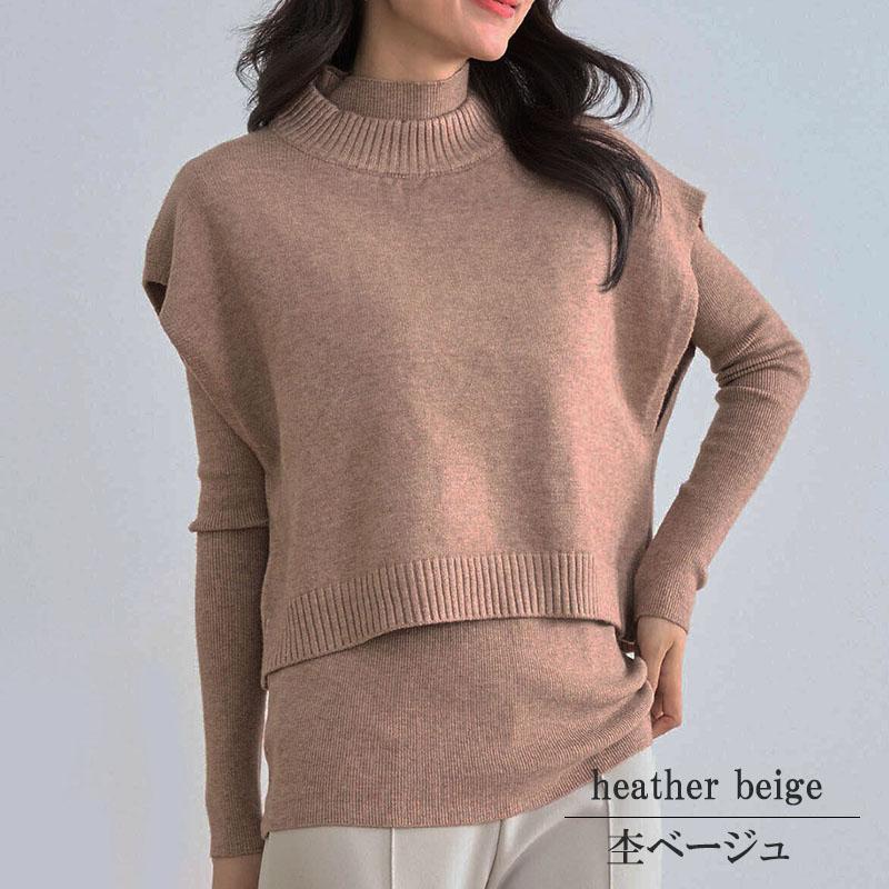 アンサンブルニット レディース ポンチョ ケープ クロップドニット 2way ベスト ハイネック クルーネック セーター 長袖 |  | 01