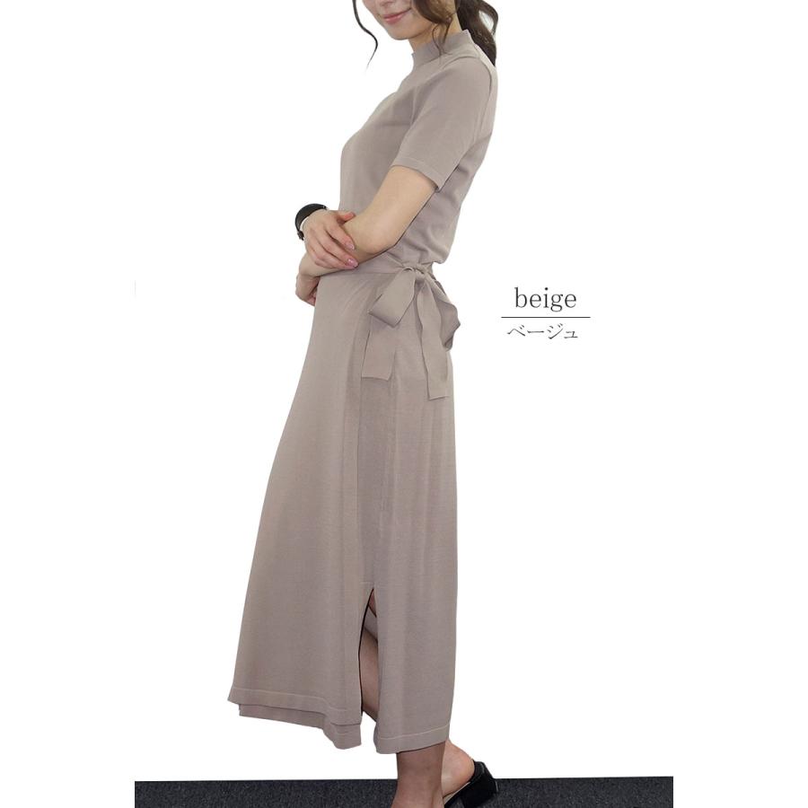 ニットワンピース レディース ロング 半袖 リボン ミモレ ラップ ハイゲージ タイト 上品 きれいめ 高見え |  | 12