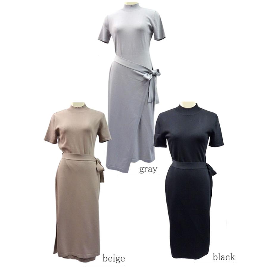 ニットワンピース レディース ロング 半袖 リボン ミモレ ラップ ハイゲージ タイト 上品 きれいめ 高見え |  | 14