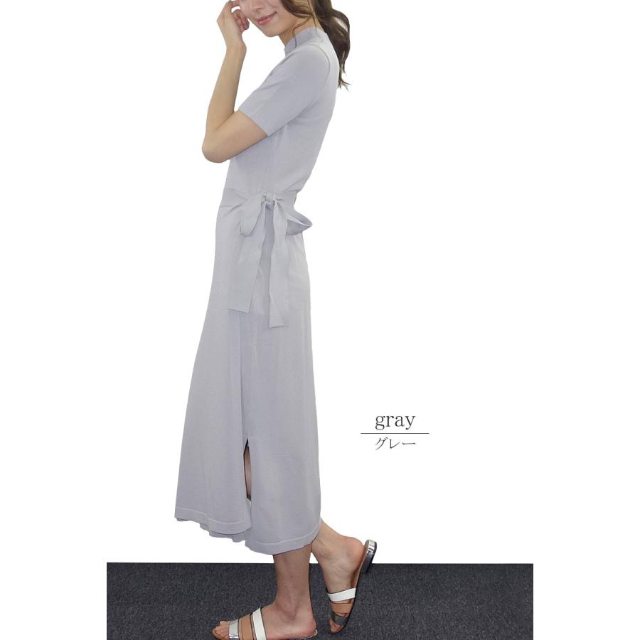 ニットワンピース レディース ロング 半袖 リボン ミモレ ラップ ハイゲージ タイト 上品 きれいめ 高見え |  | 06