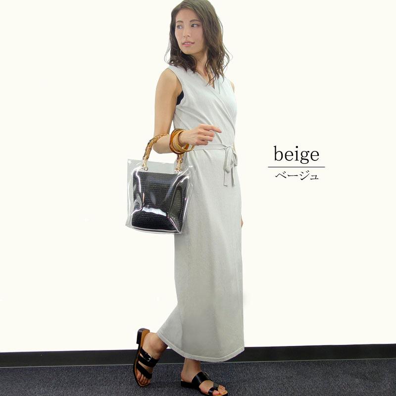 ニットワンピース レディース ロング ノースリーブ カシュクール ラップ 上質 高見え |  | 01