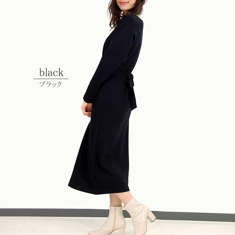 ニットワンピース レディース ロング スリット リボン ドレープ しわになりにく ハイゲージ 杢 上質 高見え |  | 11