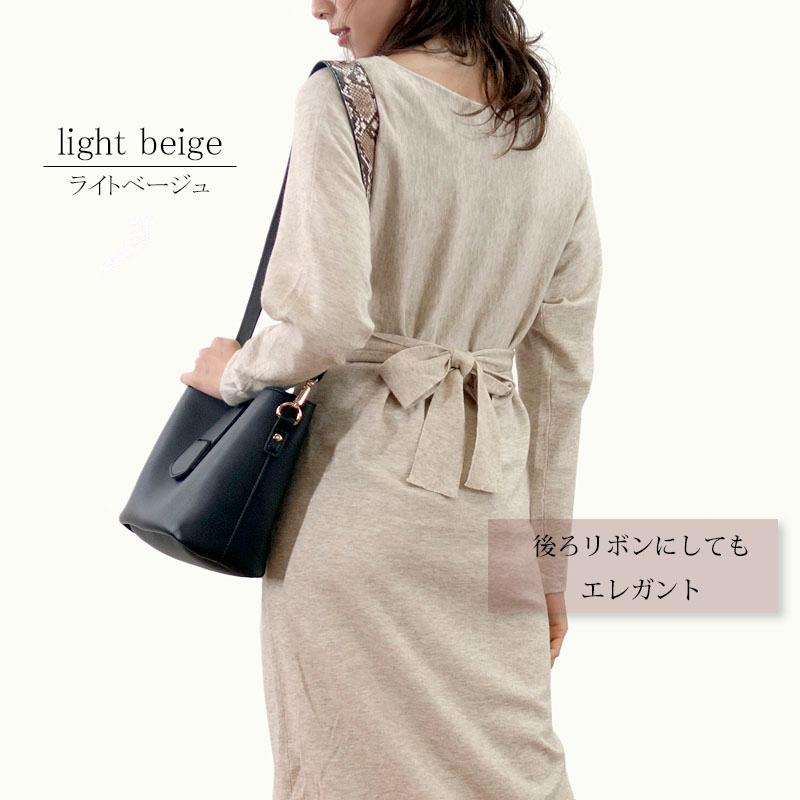 ニットワンピース レディース ロング スリット リボン ドレープ しわになりにく ハイゲージ 杢 上質 高見え |  | 04