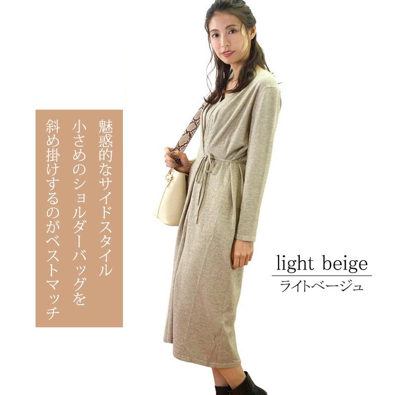 ニットワンピース レディース ロング リボン Vネック ウエストマーク ボリューム 柔らか 上質 |  | 02