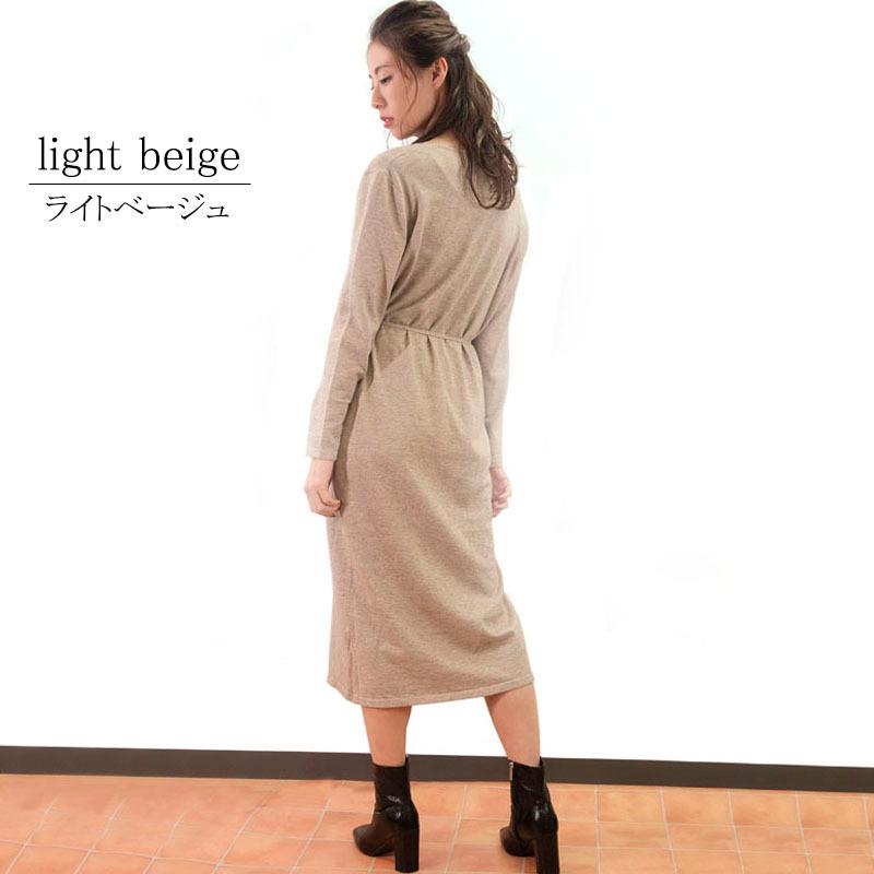 ニットワンピース レディース ロング リボン Vネック ウエストマーク ボリューム 柔らか 上質 |  | 03