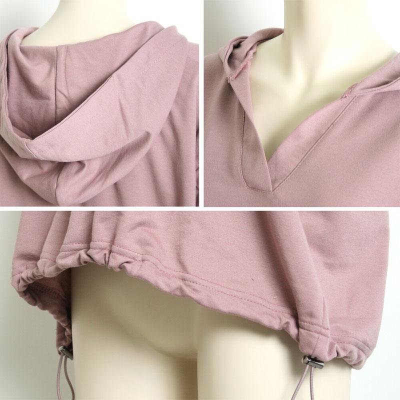 プルオーバー 五分袖パーカー レディース トップス フード ドロップショルダー ドロスト 大きめ 二の腕カバー |  | 12