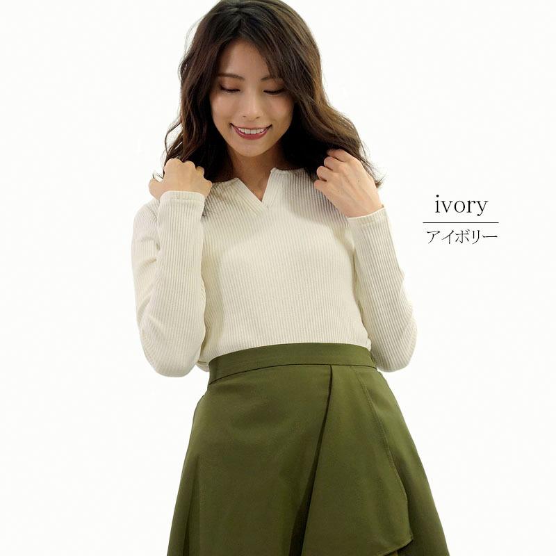 リブカットソー トップス レディース 長袖 綿 インナー 2way バックポイント ベーシック プチプラ |  | 04