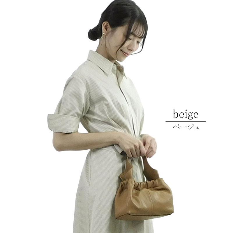 ストライプ ワンピース レディース ロング 七分袖 上品 シャツワンピース ウエストリボン きれいめ しわになりにくい dress |  | 03