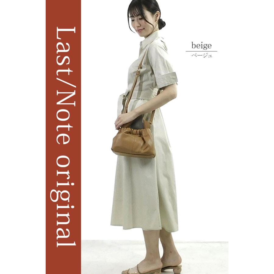 ストライプ ワンピース レディース ロング 七分袖 上品 シャツワンピース ウエストリボン きれいめ しわになりにくい dress |  | 05