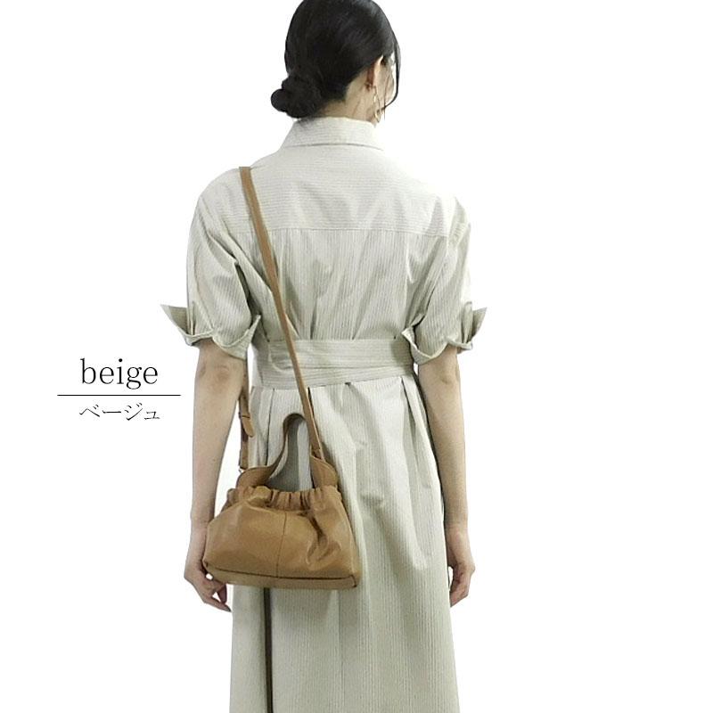 ストライプ ワンピース レディース ロング 七分袖 上品 シャツワンピース ウエストリボン きれいめ しわになりにくい dress |  | 06