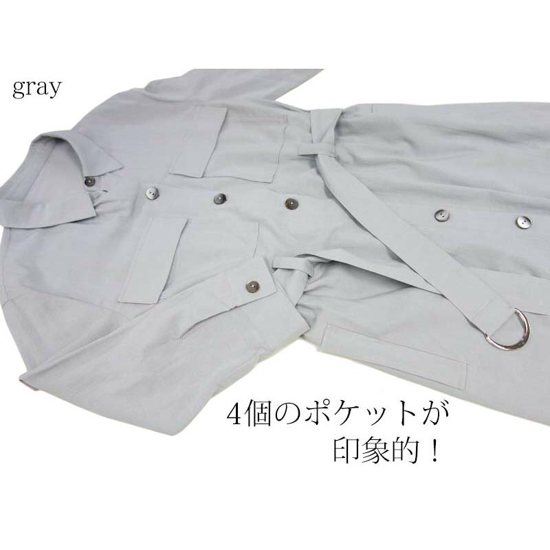 シャツワンピース レディース ロング 2WAY 七分袖 ベルテッド ミリタリー 羽織り ベルト付き リネンライク |  | 10