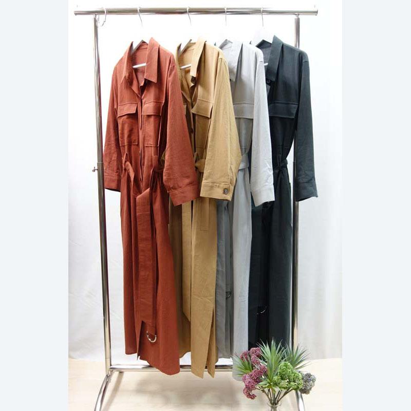 シャツワンピース レディース ロング 2WAY 七分袖 ベルテッド ミリタリー 羽織り ベルト付き リネンライク |  | 14