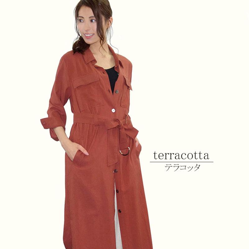 シャツワンピース レディース ロング 2WAY 七分袖 ベルテッド ミリタリー 羽織り ベルト付き リネンライク |  | 05