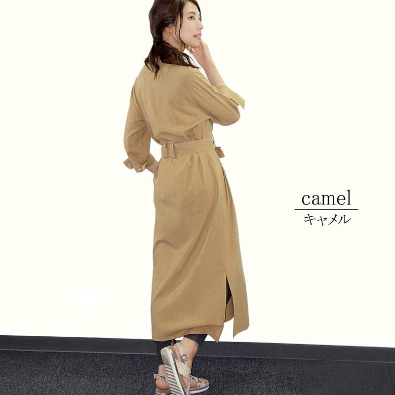 シャツワンピース レディース ロング 2WAY 七分袖 ベルテッド ミリタリー 羽織り ベルト付き リネンライク |  | 08