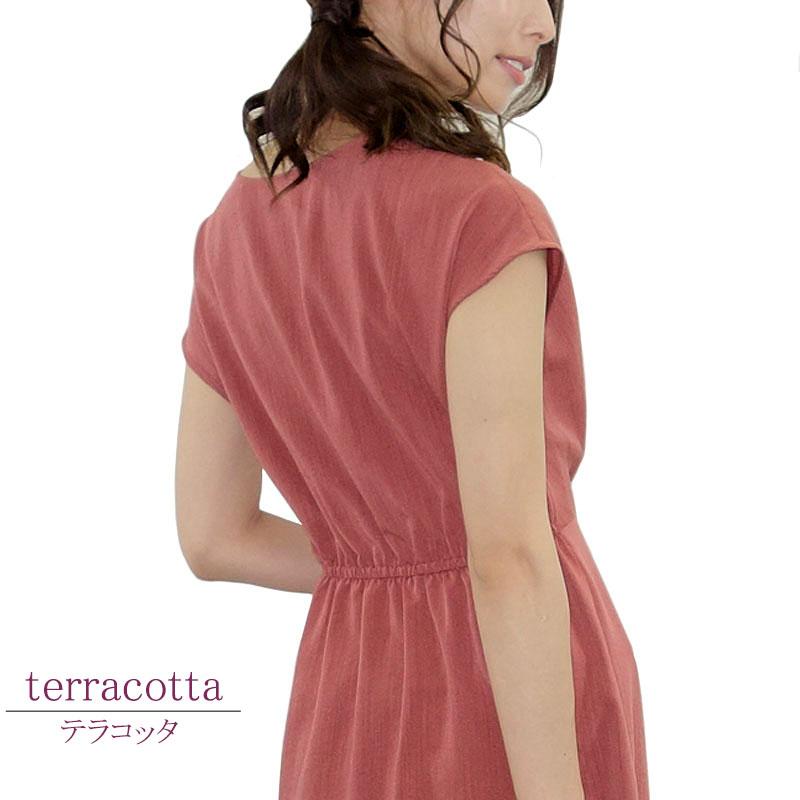 ロングワンピース レディース ドレープ リネンライク カジュアル 上質 フレンチスリーブ スリット 高見え dress |  | 05