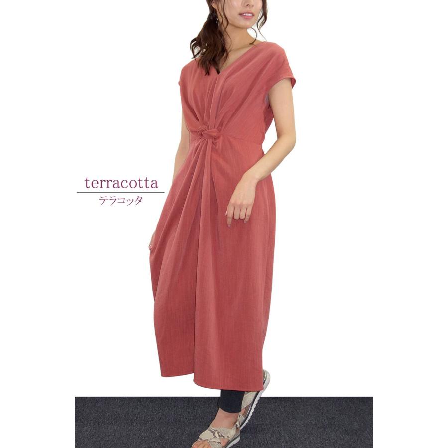 ロングワンピース レディース ドレープ リネンライク カジュアル 上質 フレンチスリーブ スリット 高見え dress |  | 07