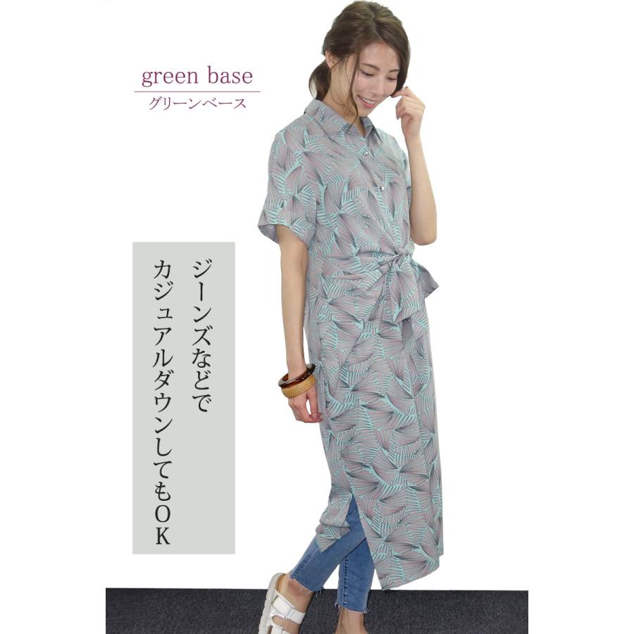 プリントワンピース レディース ロング 半袖 幾何柄 マキシ ドレープ しわになりにくい リゾート 高見え dress |  | 12