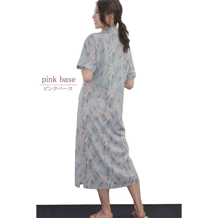 プリントワンピース レディース ロング 半袖 幾何柄 マキシ ドレープ しわになりにくい リゾート 高見え dress |  | 04