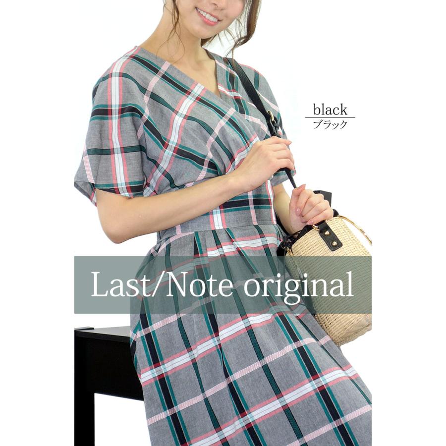チェック ワンピース レディース ロング 半袖 カシュクール ドルマンスリーブ 上品 きれいめ 高見え dress |  | 12