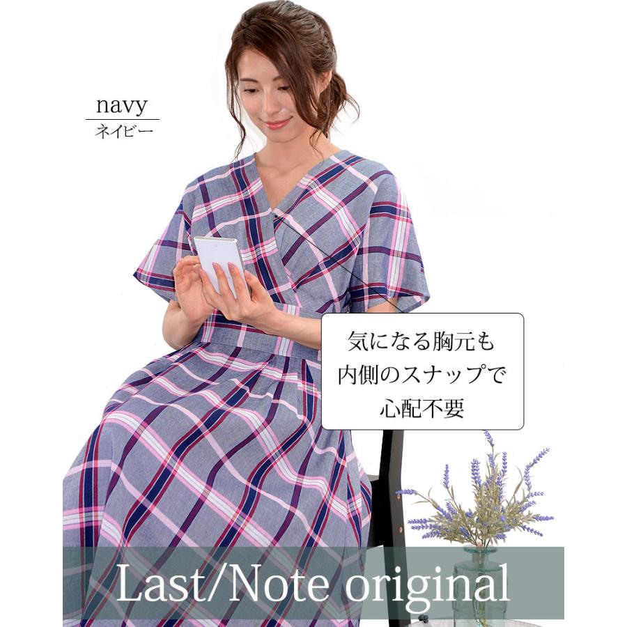 チェック ワンピース レディース ロング 半袖 カシュクール ドルマンスリーブ 上品 きれいめ 高見え dress |  | 05