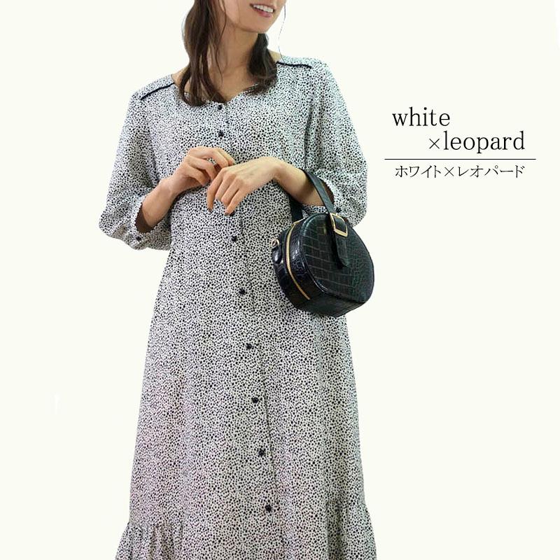 フレアーワンピース レディース ロング マキシ丈 シャーリング 小花柄 ヒョウ柄 クラシカル スタイルアップ モダン |  | 10