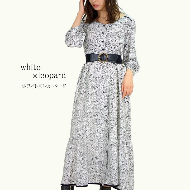 フレアーワンピース レディース ロング マキシ丈 シャーリング 小花柄 ヒョウ柄 クラシカル スタイルアップ モダン |  | 02