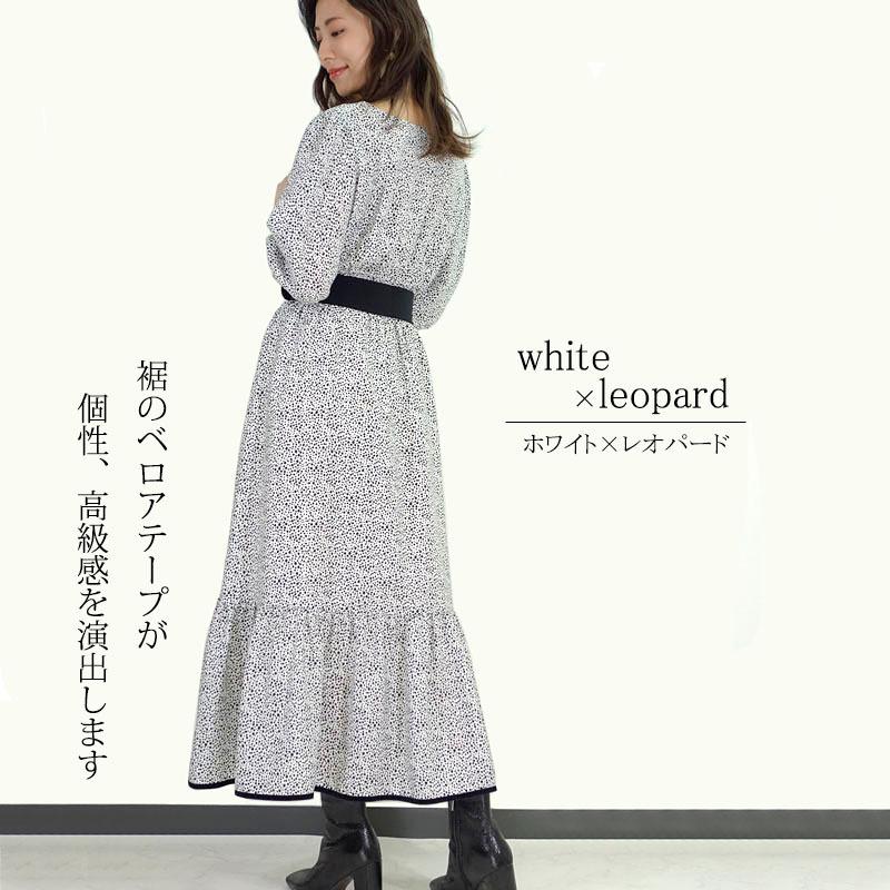 フレアーワンピース レディース ロング マキシ丈 シャーリング 小花柄 ヒョウ柄 クラシカル スタイルアップ モダン |  | 03
