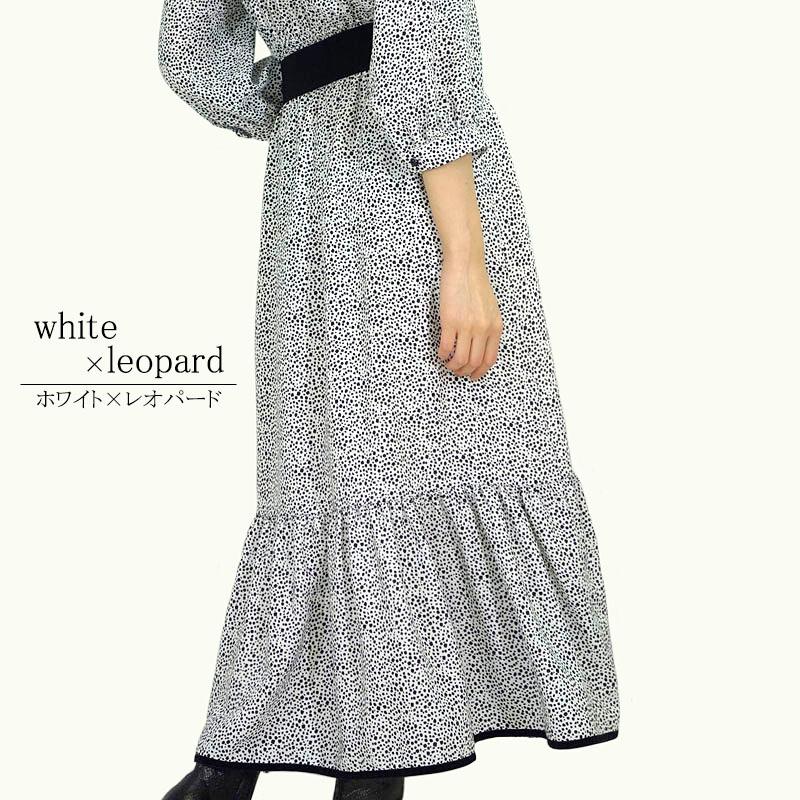 フレアーワンピース レディース ロング マキシ丈 シャーリング 小花柄 ヒョウ柄 クラシカル スタイルアップ モダン |  | 06