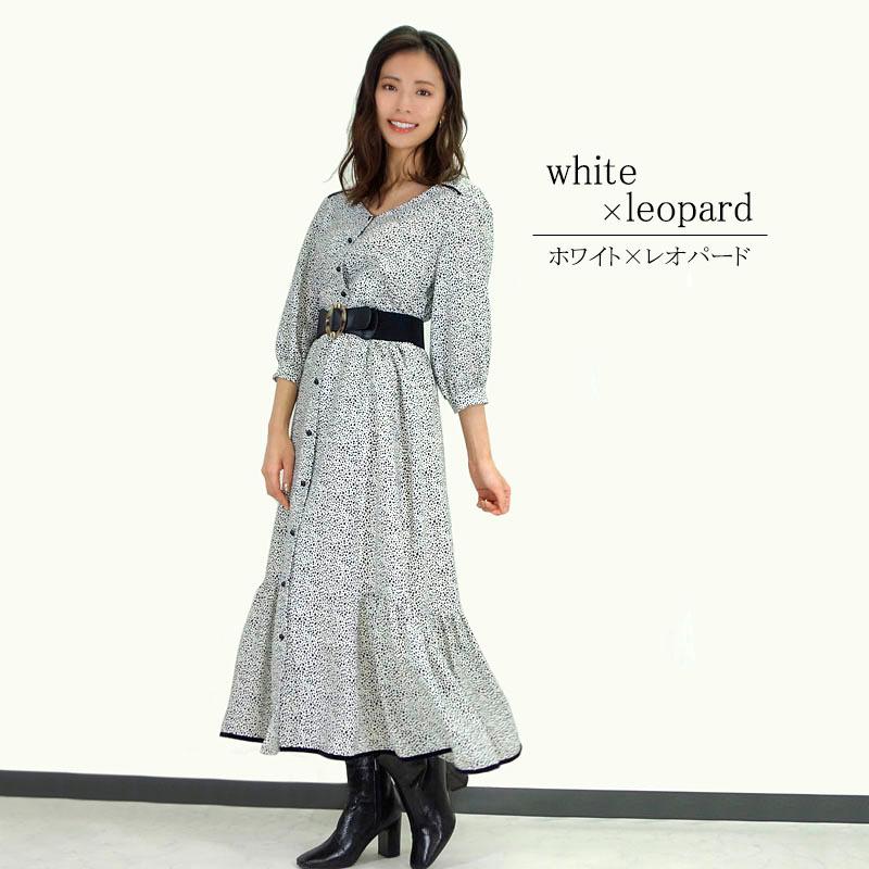 フレアーワンピース レディース ロング マキシ丈 シャーリング 小花柄 ヒョウ柄 クラシカル スタイルアップ モダン |  | 07