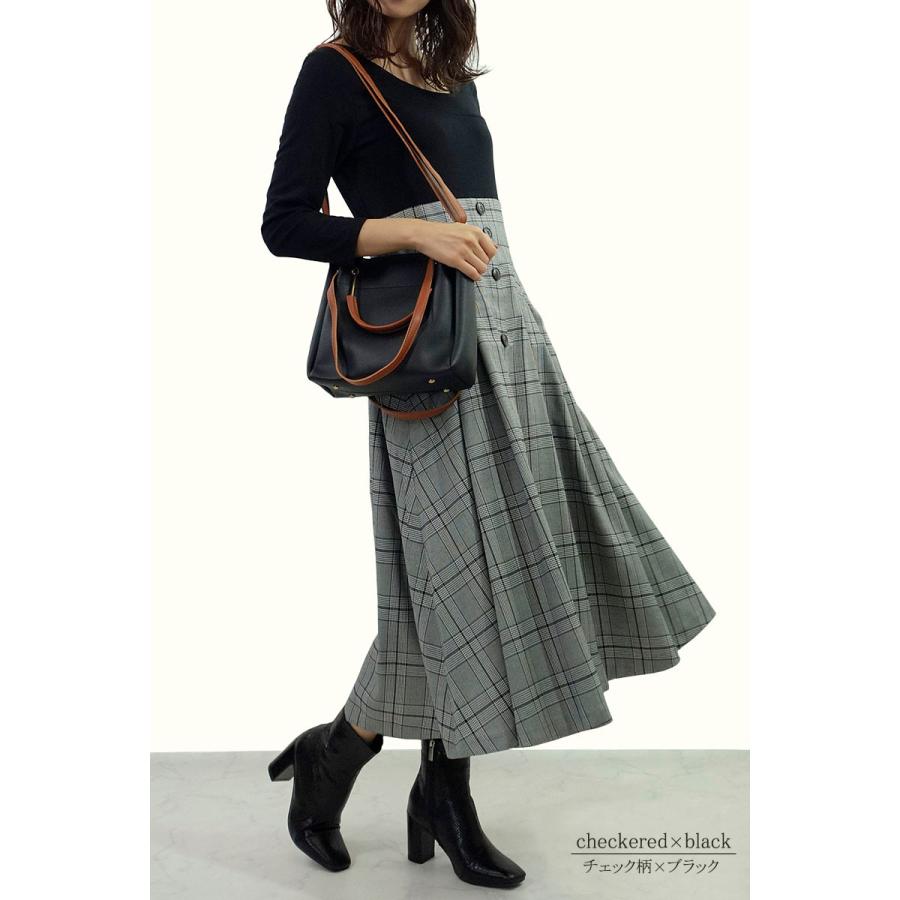 ドッキングワンピース レディース ロング アシメネック チェック デコルテ ハイウエスト カットソー 異素材 高見え |  | 11