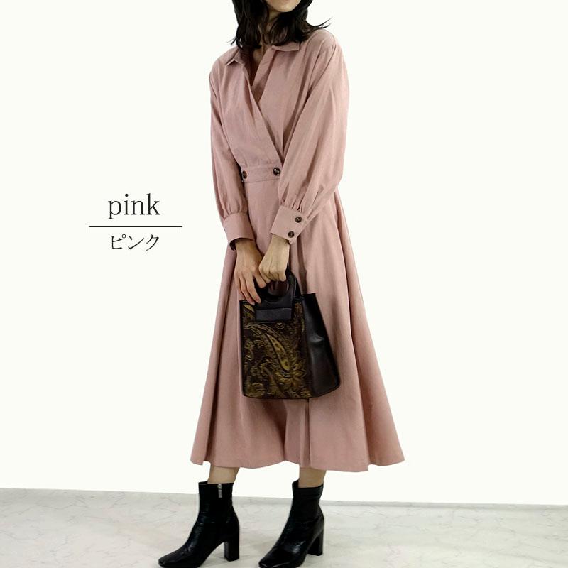 シャツワンピース レディース 長袖 きれいめ カシュクール ハイウエスト 起毛 上質 ウエストゴム 高見え |  | 13