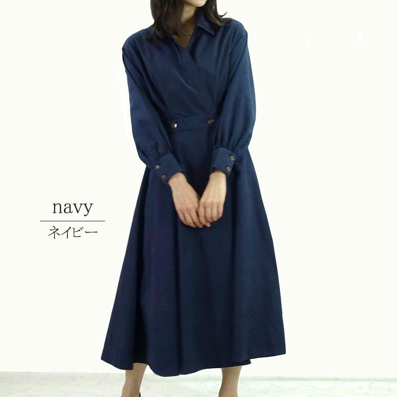 シャツワンピース レディース 長袖 きれいめ カシュクール ハイウエスト 起毛 上質 ウエストゴム 高見え |  | 15