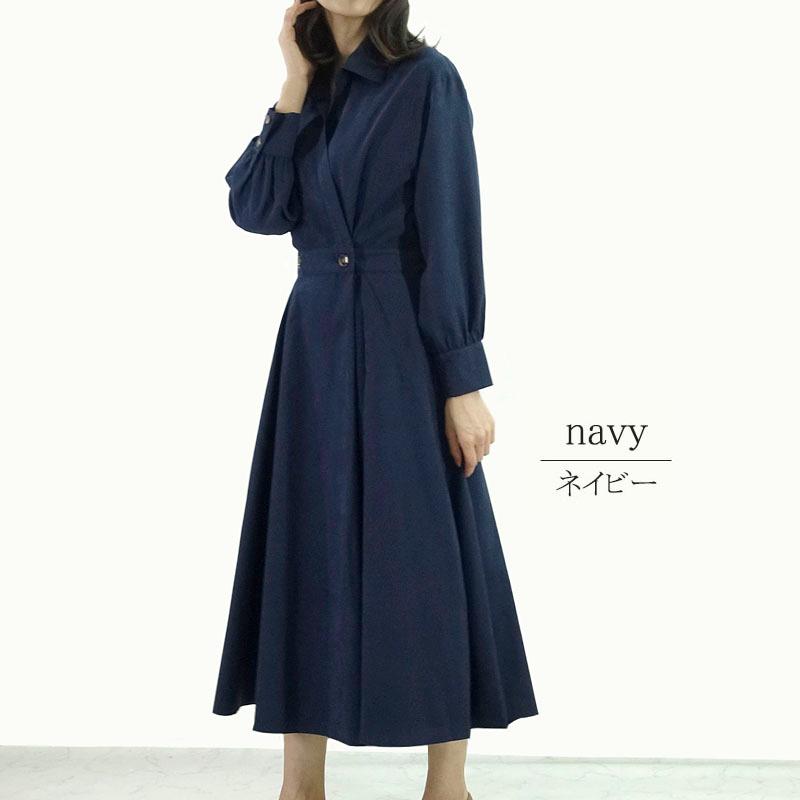 シャツワンピース レディース 長袖 きれいめ カシュクール ハイウエスト 起毛 上質 ウエストゴム 高見え |  | 16