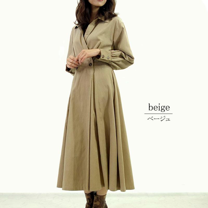 シャツワンピース レディース 長袖 きれいめ カシュクール ハイウエスト 起毛 上質 ウエストゴム 高見え |  | 05