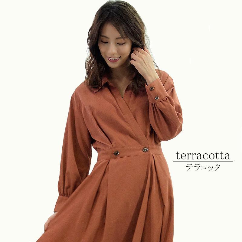 シャツワンピース レディース 長袖 きれいめ カシュクール ハイウエスト 起毛 上質 ウエストゴム 高見え |  | 06