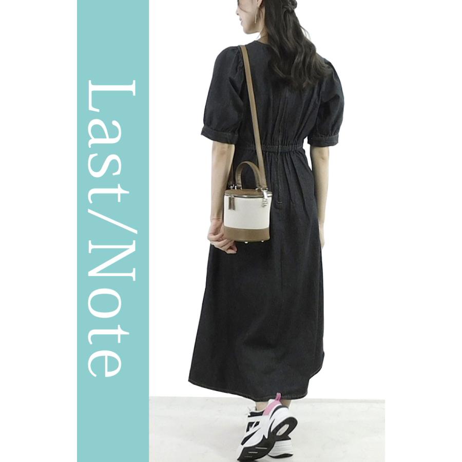 デニム ロングワンピース 半袖 レディース きれいめ ウエストタック 上品 大人 脚長効果 dress |  | 13