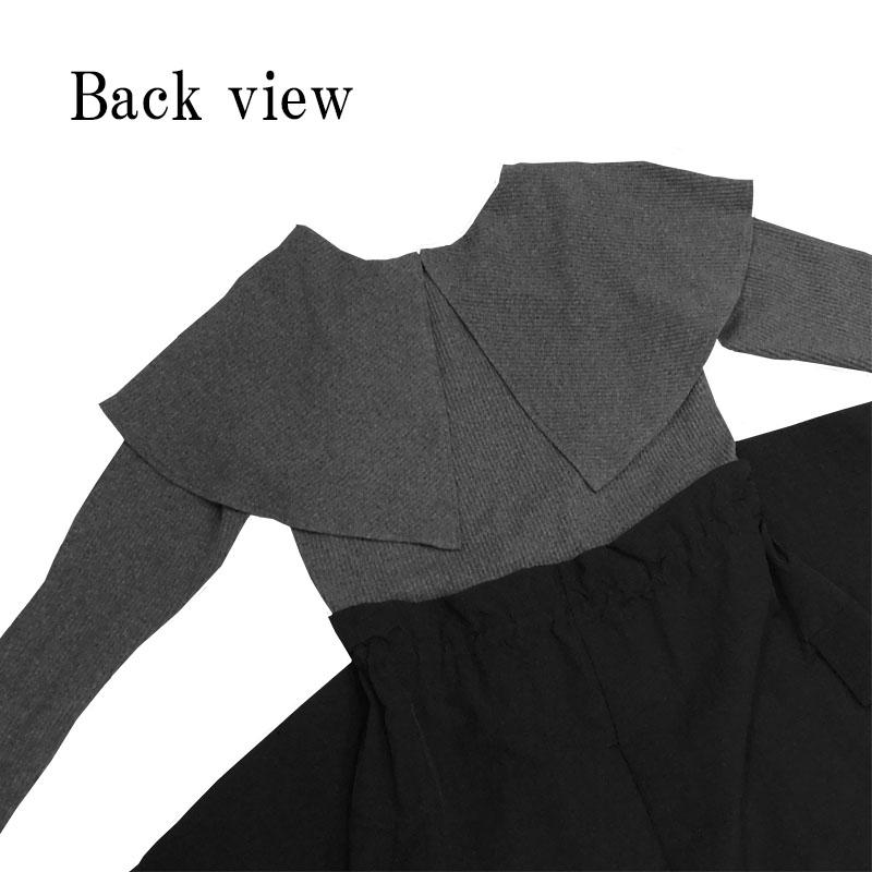 ドッキングワンピース ロング レディース 長袖 ニットワンピース きれいめ ビッグカラー カットソー 上品 大人 脚長効果 dress |  | 15